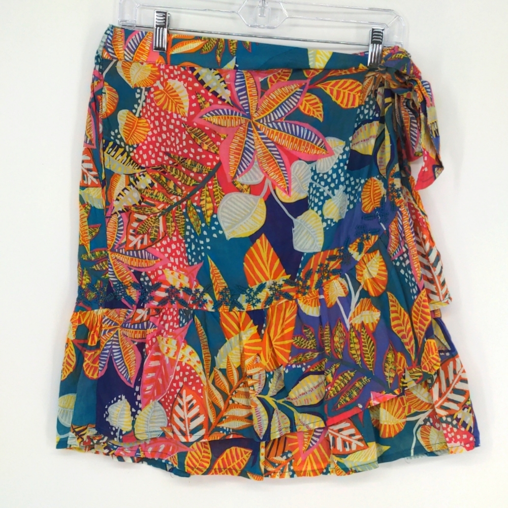 Cynthia Rowley Skirt Women Size Medium Colorful Floral Tropical Wrap Beach Mini